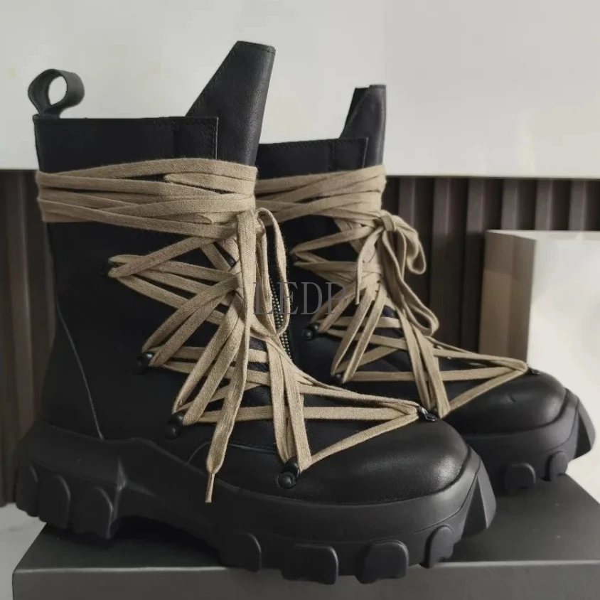 

Кожаные дизайнерские высокие ботинки — мужские мотоциклетные и женские повседневные кроссовки на платформе, осенние роскошные кроссовки на молнии со шнуровкой