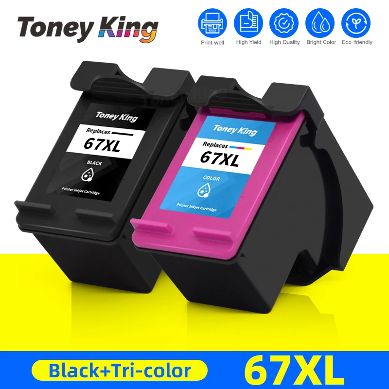 67XL 67 XL Ink Cartridge Black Color For HP ENVY 6052 6055 6058 6075 6452 6455 6458 Deskjet 1225 2732 2752 2755 Printer