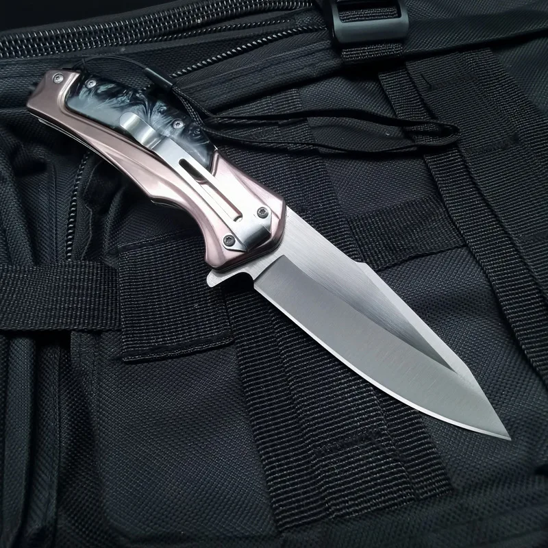 Cuchillo plegable de acero portátil para acampar para hombres al aire libre, cuchillos de supervivencia de bolsillo táctico militar para caza y pesca