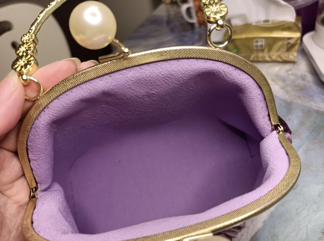 Perso nella borsa da donna Vintage con decorazioni in nastro ricamato con fiori in feltro borsa da sera con fiori cuciti a mano borsa da sposa da