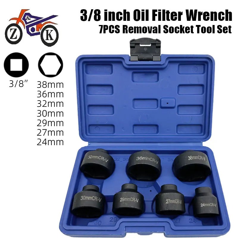 

3/8" Oil Filter Removal Wrench Kit 24/27/29/30/32/36/38mm Car Oil Filters Wrench Socket Removing Tool Set For Automotive Repair