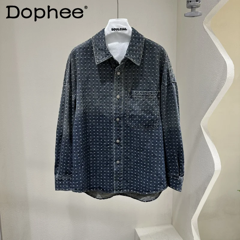 

2025 Autumn New Men's Casual Denim Shirt Fashion Versatile Loose Long Sleeve Turn-down Collar Top Trendy Handsome Men's Clothing