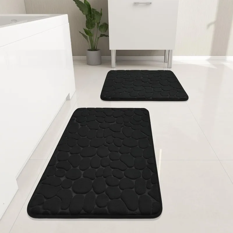 Bathroom Rugs Sets 5 Piece, Cobblestone Memory Foam Bathroom Mats Set Extra Thick, Non Slip Bath Mats for Bathroom