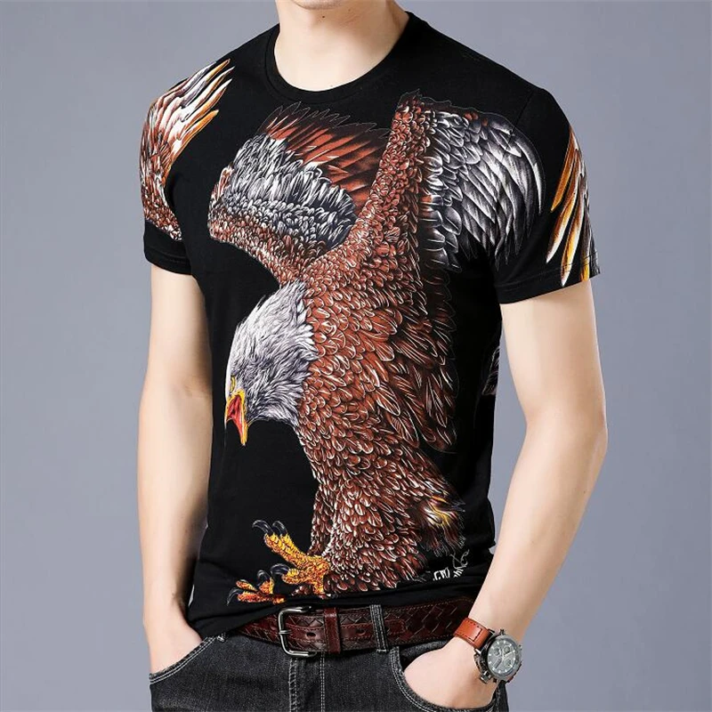 Excellent Quality Cotton T Shirt For Men Short Sleeve Oversized Summer Fashion Eagle 3D Print Casual Classic Camisetas De Hombre