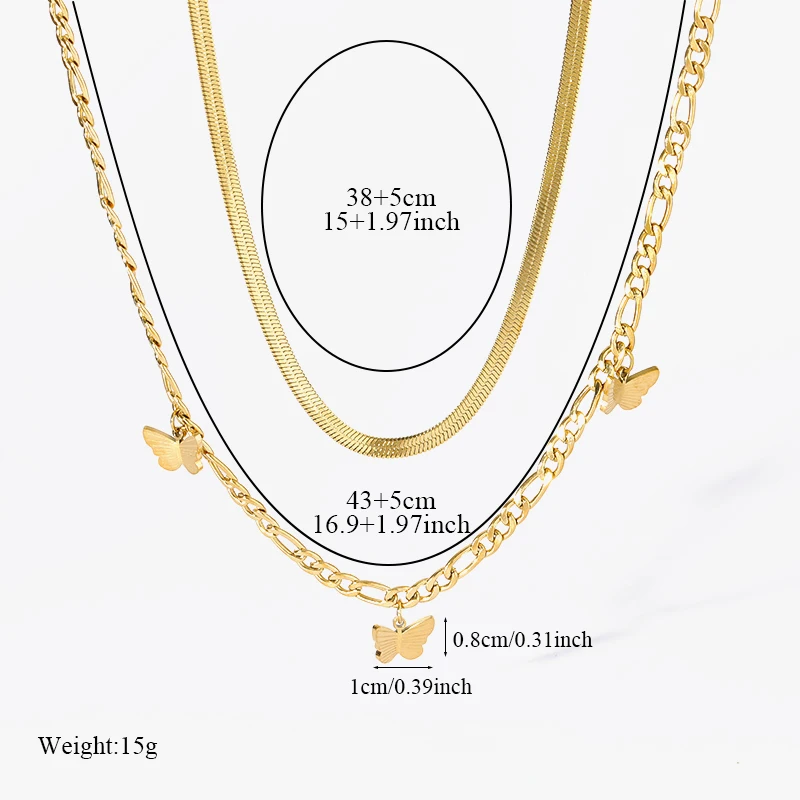 EILIECK 316L Stainless Steel Gold Color 2-Layers Butterfly Pendant Necklace For Women Girl Fashion Clavicle Chain Jewelry Gift