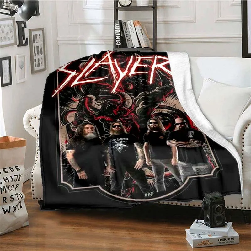Slayer Vintage band Art Print Flannel Blanket Ultra Soft Warm Throw For Bedroom Sofa Thrash Metal Rock Home Bedding Decor Gift
