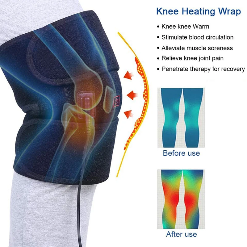 Electric Heating Knee Pad USB Thermal Therapy Heated Knee Brace Support for Arthritis Joint Pain Relief Old Cold Leg Knee Warmer