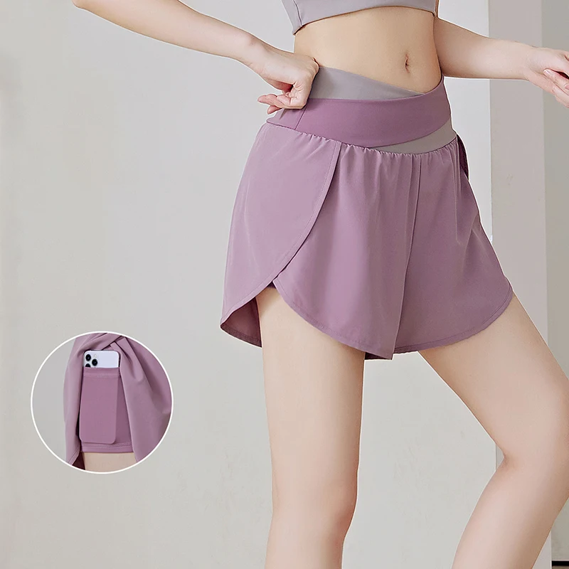 Sport Shorts Women Sportswear Patchwork Crossover 2 In 1 Running Shorts Yoga Gym Fitness Training Jogging Short Pants