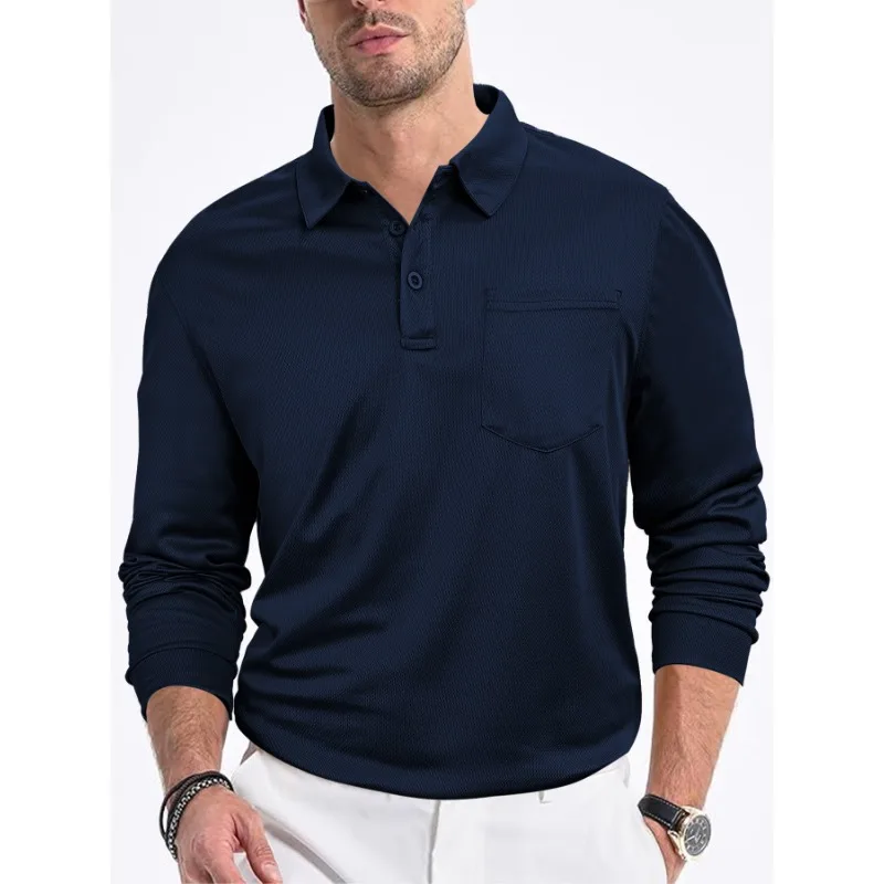 Men Clothing Polo Shirt Polo T Shirt for Men Casual Loose Button Long Sleeve T-Shirt Turn-Down Collar