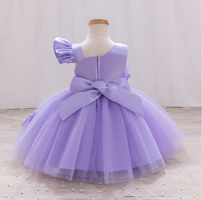 زهرة كبيرة الزفاف توتو ثوب المعمودية فستان المسيح 0-6 سنوات الكرة ثوب غير المتكافئة الأشرطة مناسبة رسمية فتاة اللباس