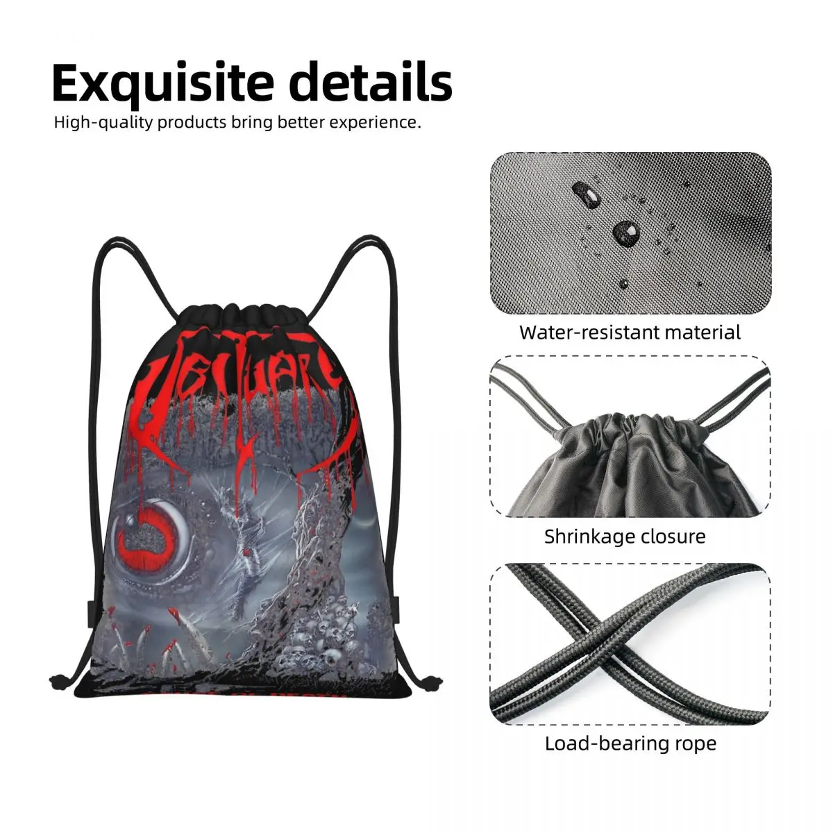 Mochila deportiva con cordón, bolso de cuerda con cuerda de ruido, mochila de gimnasio, música de Metal de la muerte