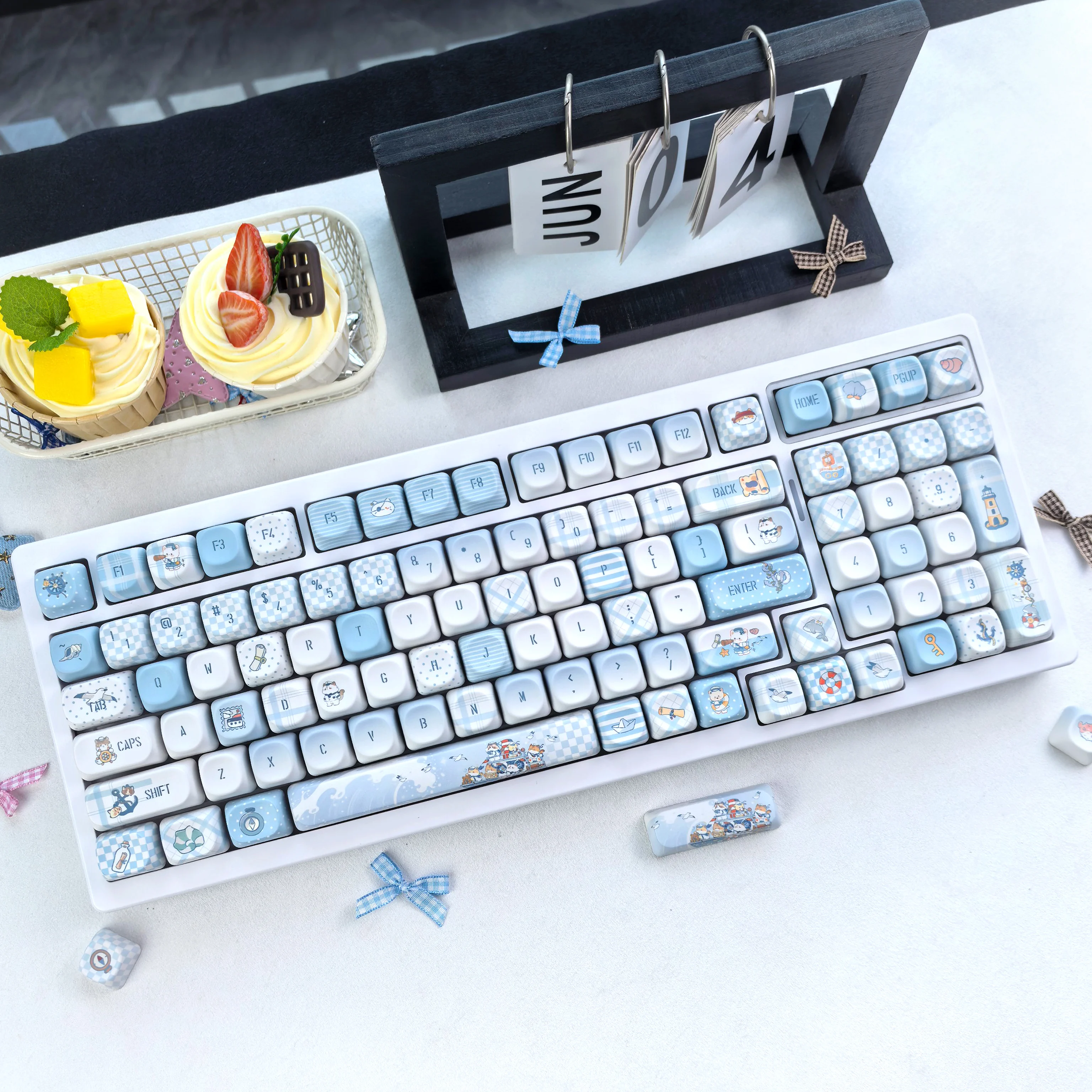MAIMOOO Keycaps Navigation Kitten Blue White Cute Cat Moa Cherry Pbt Thermal Sublimation Mechanical Keyboard Magnetic Keycap