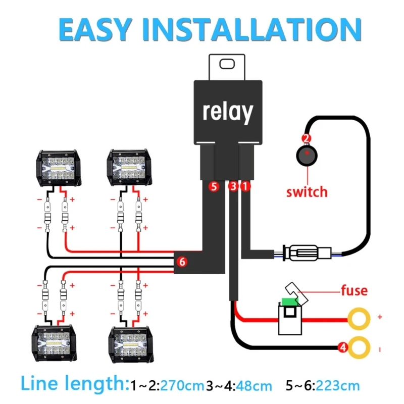 Motorcycle Fog Light Wiring Harness LED Lamp Headlamp Relays Wire Spotlight Cable with 2 Plugs Power up to 300W