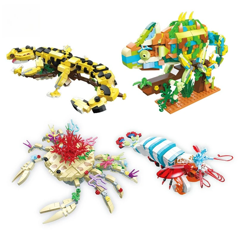 

Творческий альпинистский питомец Хамелеон богомол креветки серии модель мелкие частицы DIY сборка строительный блок игрушка в подарок