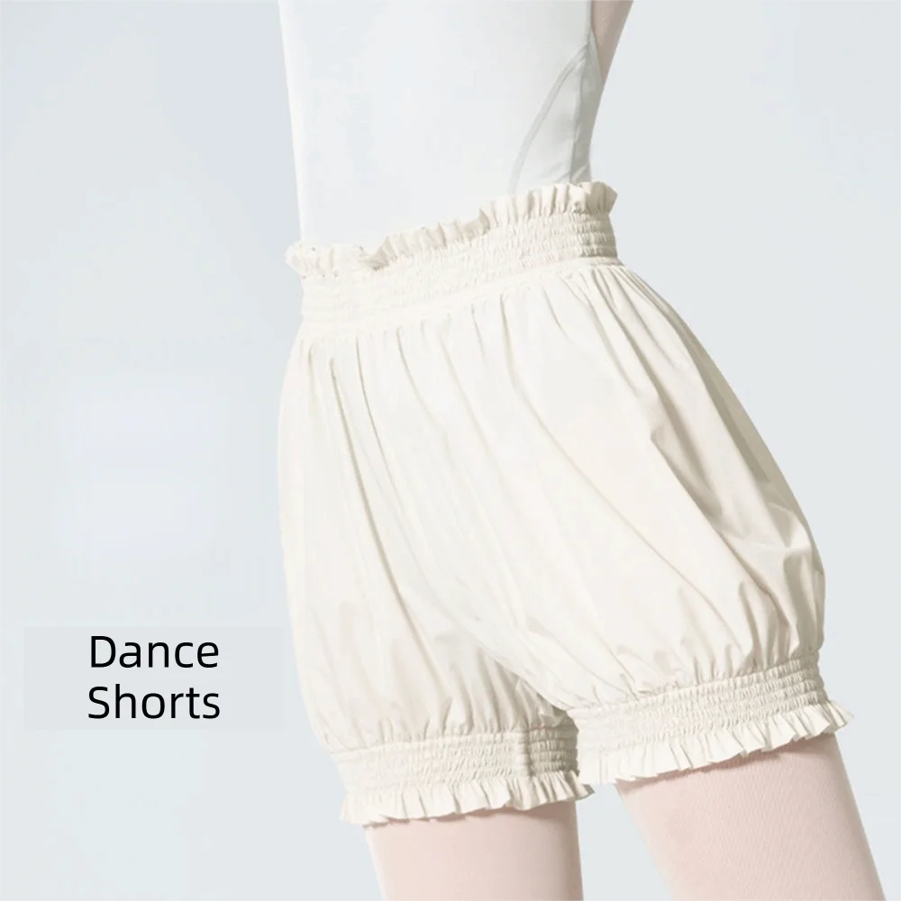Pilates High Waist Dance Shorts Comfortable Nylon Bloomers Ruffle Elastic Waistband Safety Pants Ballet Practice