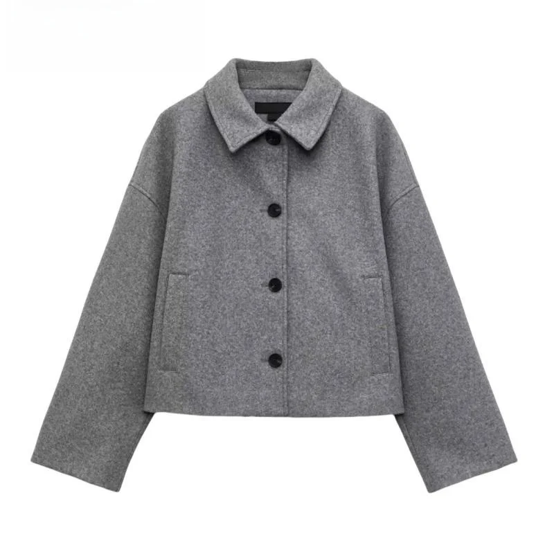 

Spring 2025 New Women's Casual Long Sve Collar Loose Fit ort Jaet Simple Design Commute Sle Thiened Outerwear