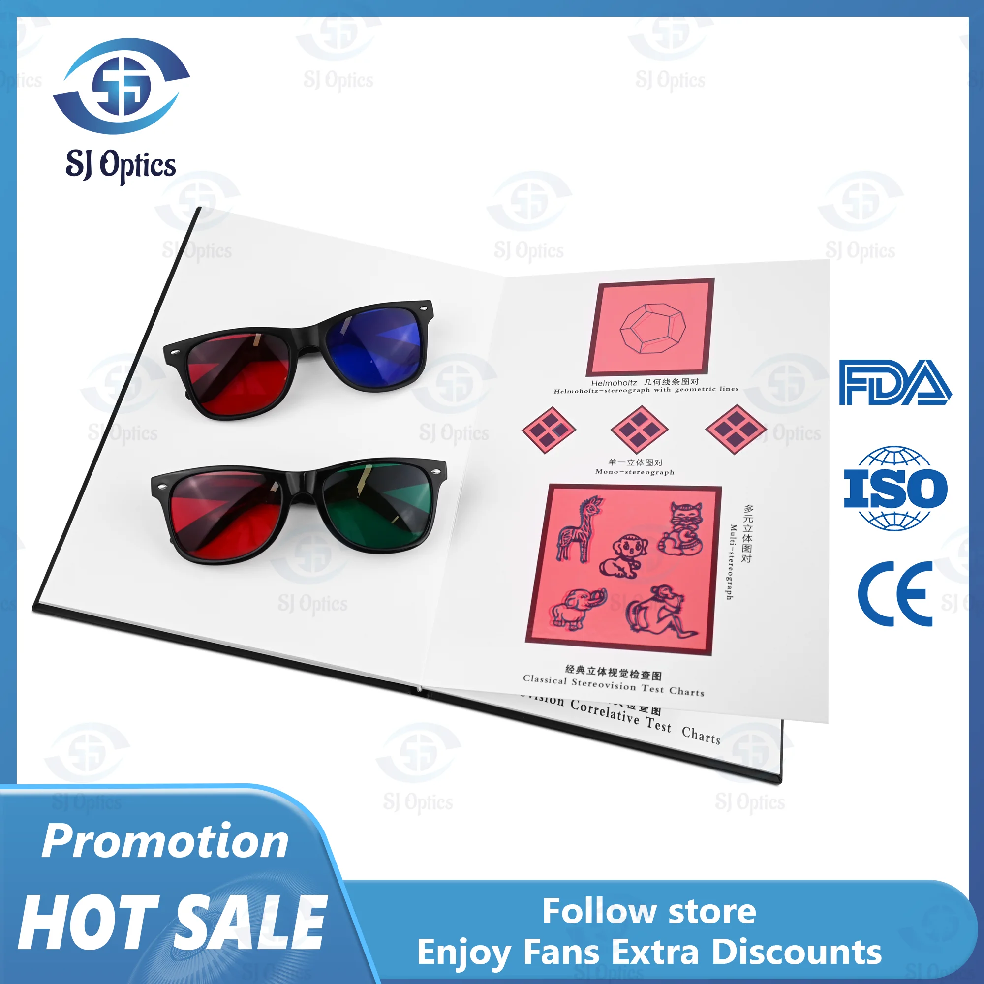 Gráficos de prueba Visual integrales, tabla de prueba de astigmatismo, Amsler con gafas, prueba de estereograma de punto aleatorio