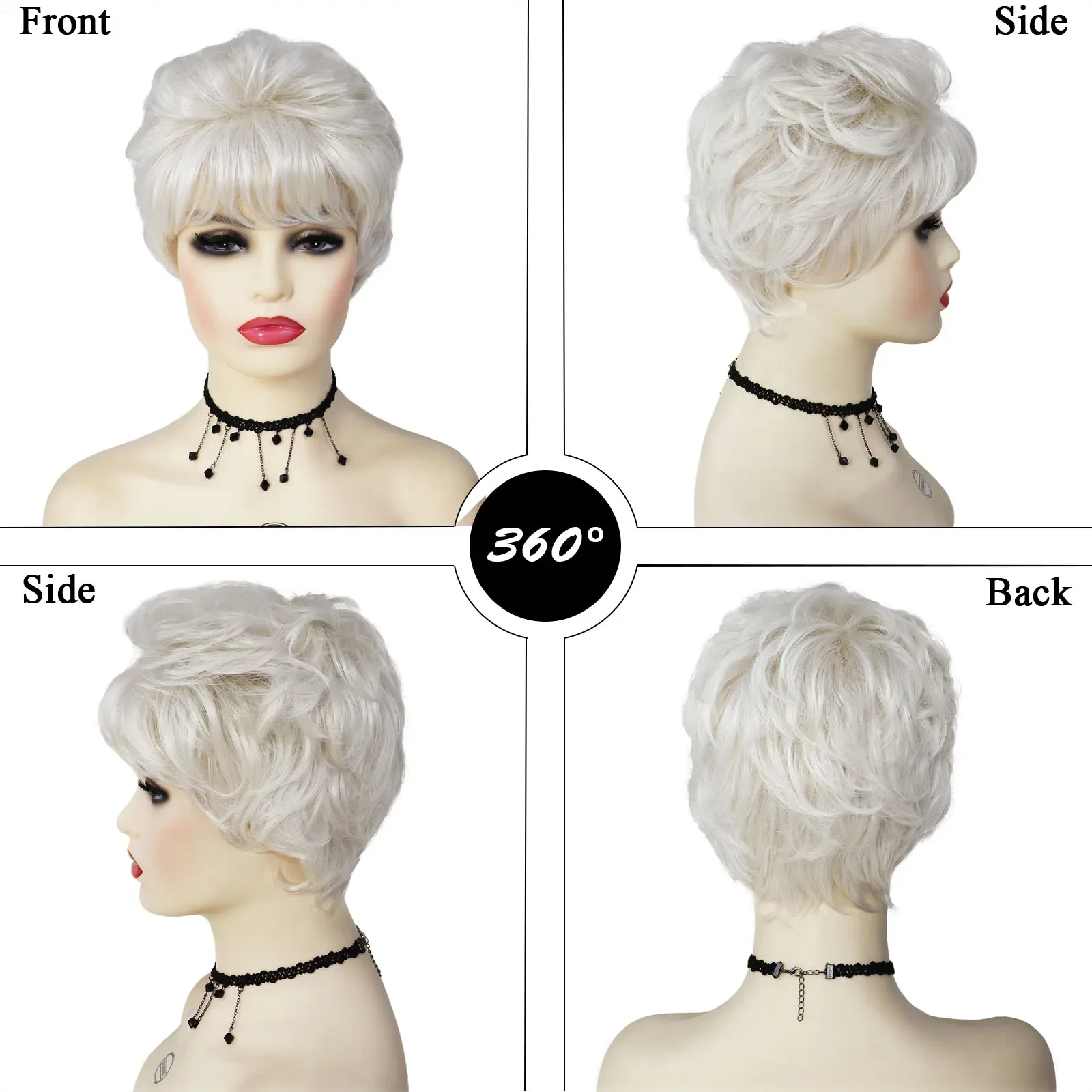 GNIMEGIL Synthetic Short Curly Hair Wig with Bangs Platinum Blonde Mommy Wig Female Cosplay Natural Hairstyle Daily Elder Wig