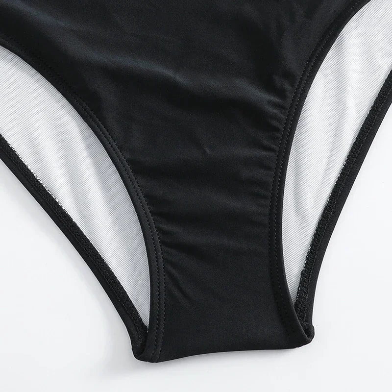 Bikini de una pieza de retales rosa para mujer, Monikini de verano 2024, traje de baño de malla calado con cuello en V cruzado, traje de baño con correa ajustable
