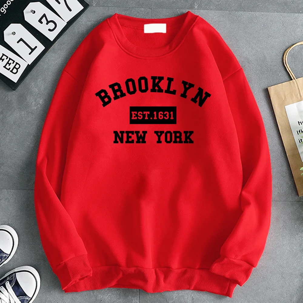 Simple Fashion Women\'S Sweatshirt Brooklyn Est. 1631 New York Letter Print Hooded Warm Comfortable Pullovers Soft Fleece Clothes