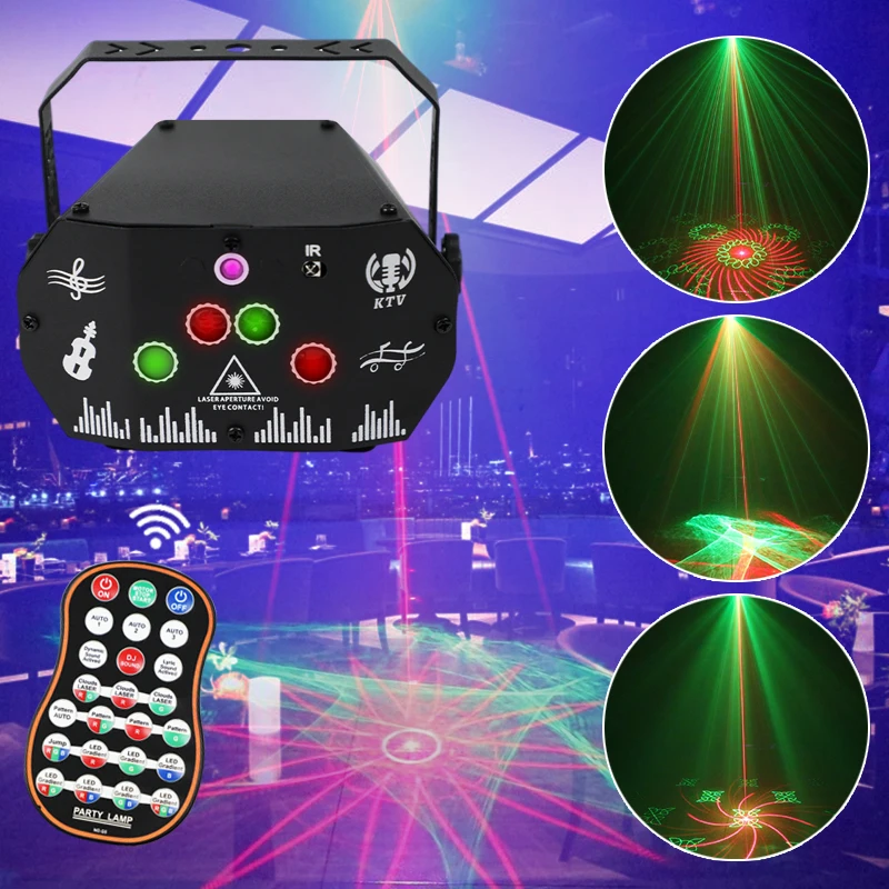 HCWE USB Fantasy Laser Party Light Portable Disco Lights For Home Voice Control Nightclub Lights New Year Neon Party Decoration
