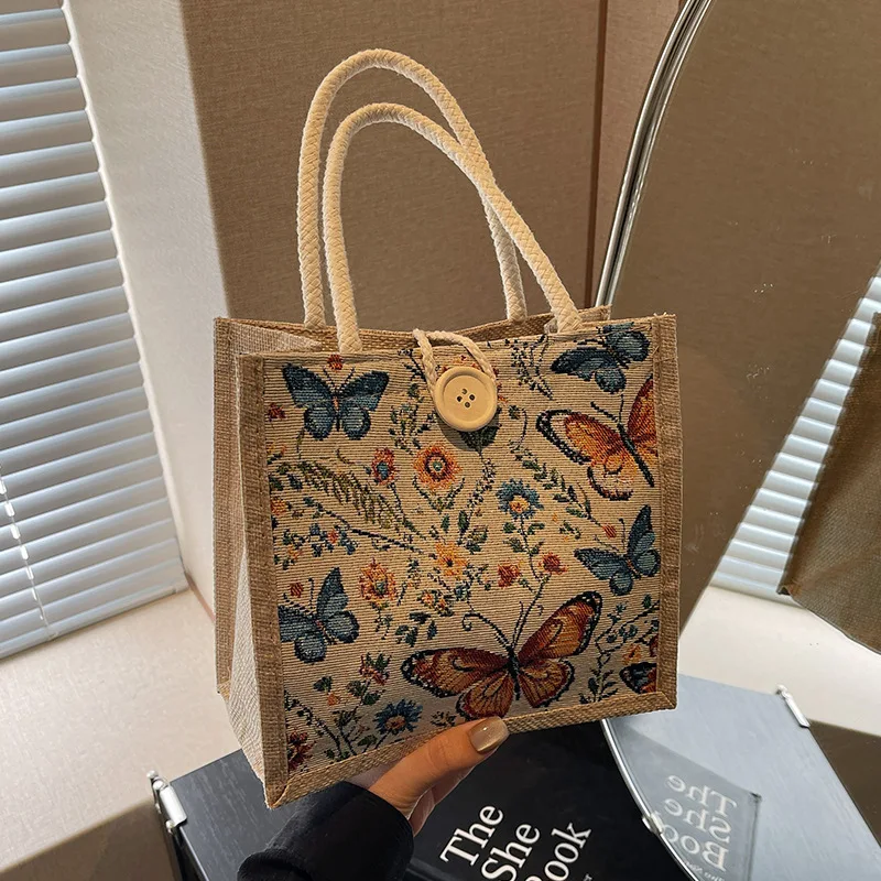 Picture 4: Linen lunch box, hand-held bento bag, soft and beautiful butterfly horizontal square single-shoulder bag