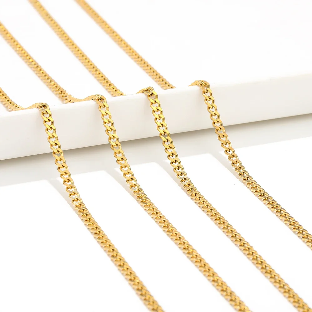 

2 Meters No Fade Stainless Steel Cuban Link Chains 18K Gold Chain for DIY Punk Jewelry Making Hip Hop Necklace Bracelet Material