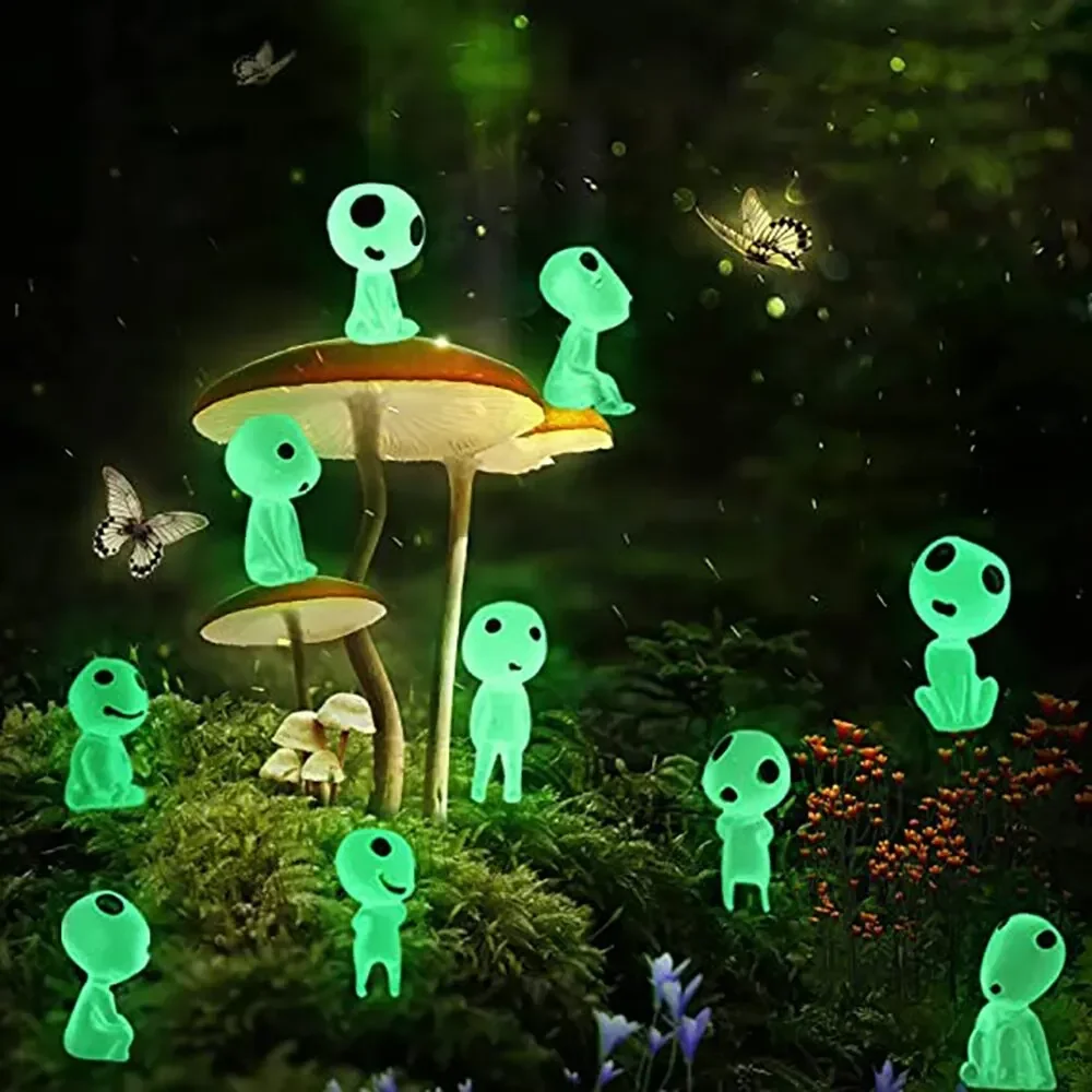 Elfos luminosos Micro ornamentos de paisagem, anime dos desenhos animados, luz verde, luz azul, alienígena, figura de resina, brilho fantasma, árvore elfo