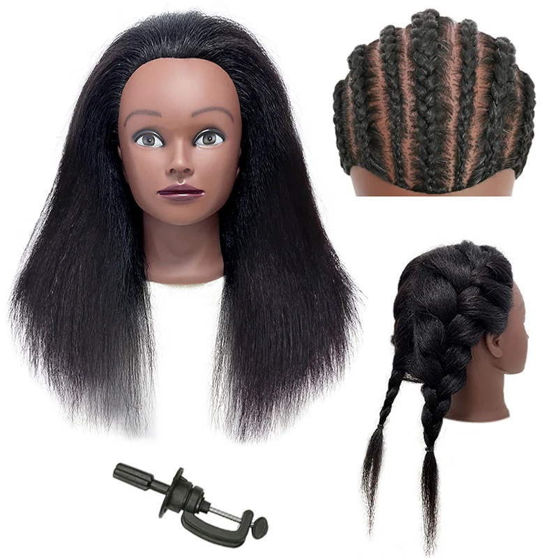 

Black Long Straight Hair Human Hair Professional Mannequin Head Training Practice Head Mold Haircut Teaching Head Wig Stands