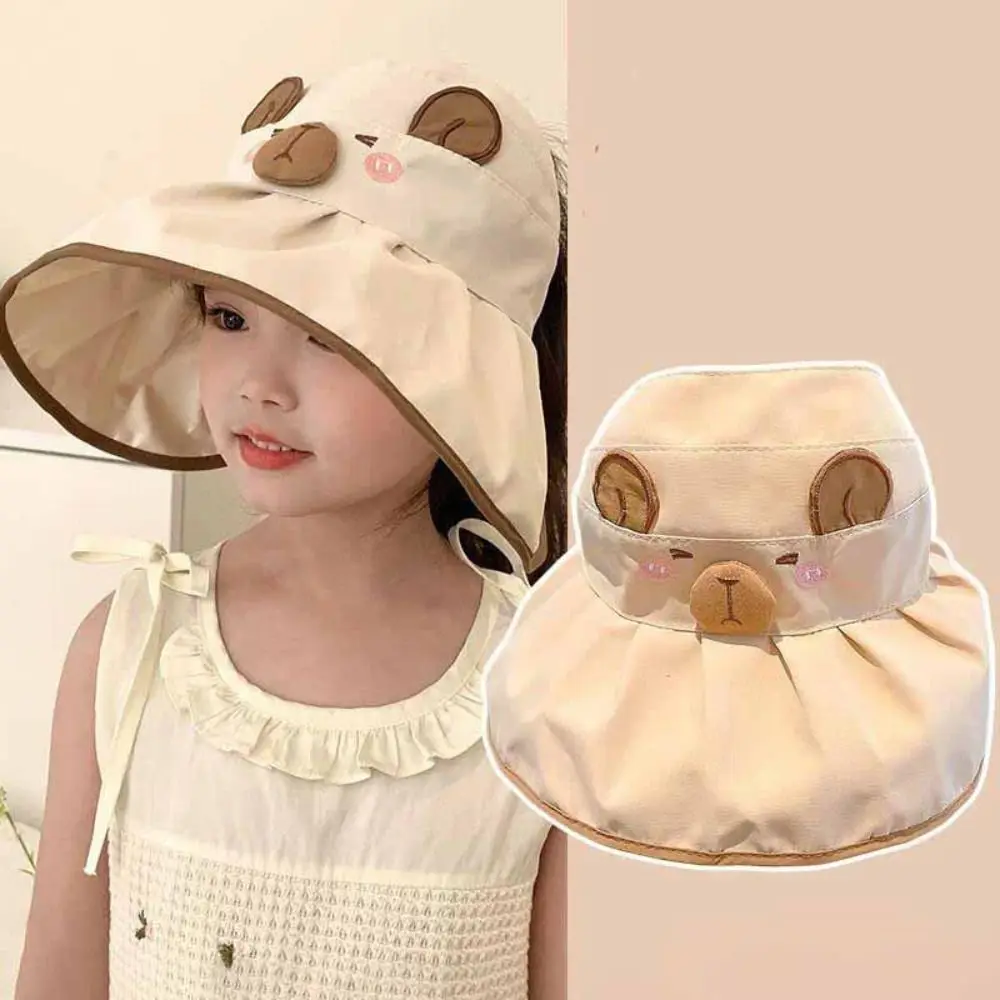 

Korean Style Cartoon Capybara Bucket Hat Quick-dry Solid Color Summer Kid Sunhat Anti-UV Sun Hat Shading Hat