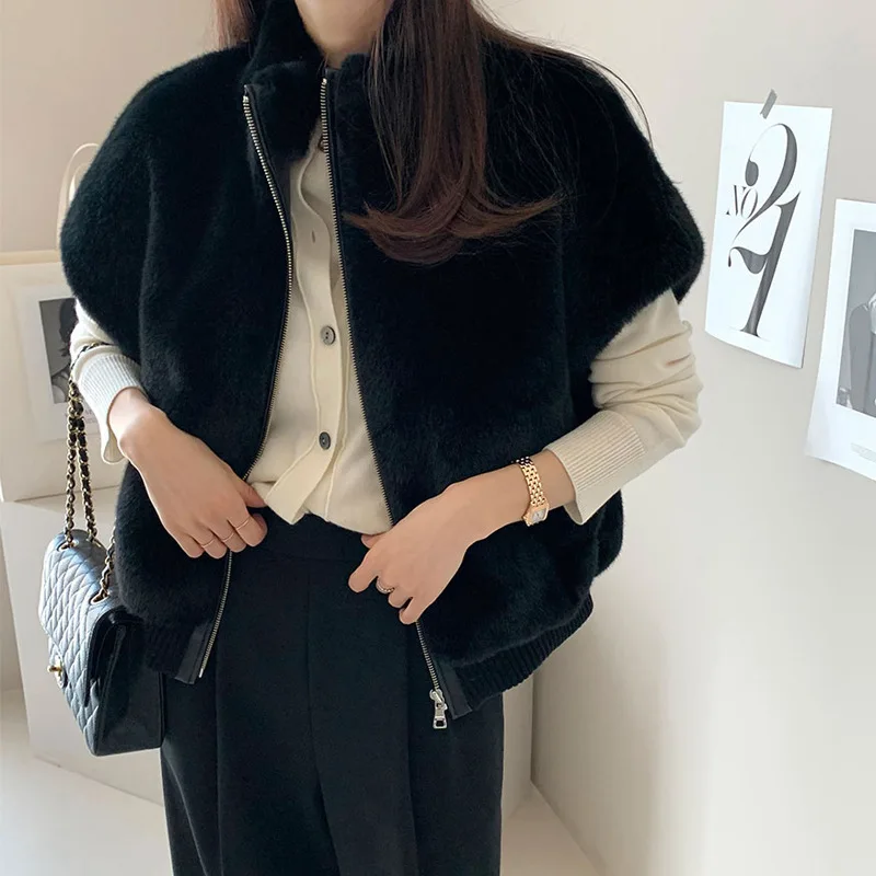 Gilet sans manches en fausse fourrure pour femmes, avec fermeture éclair, vêtements d'extérieur courts et légers pour superpositions d'automne et d'hiver, 2026