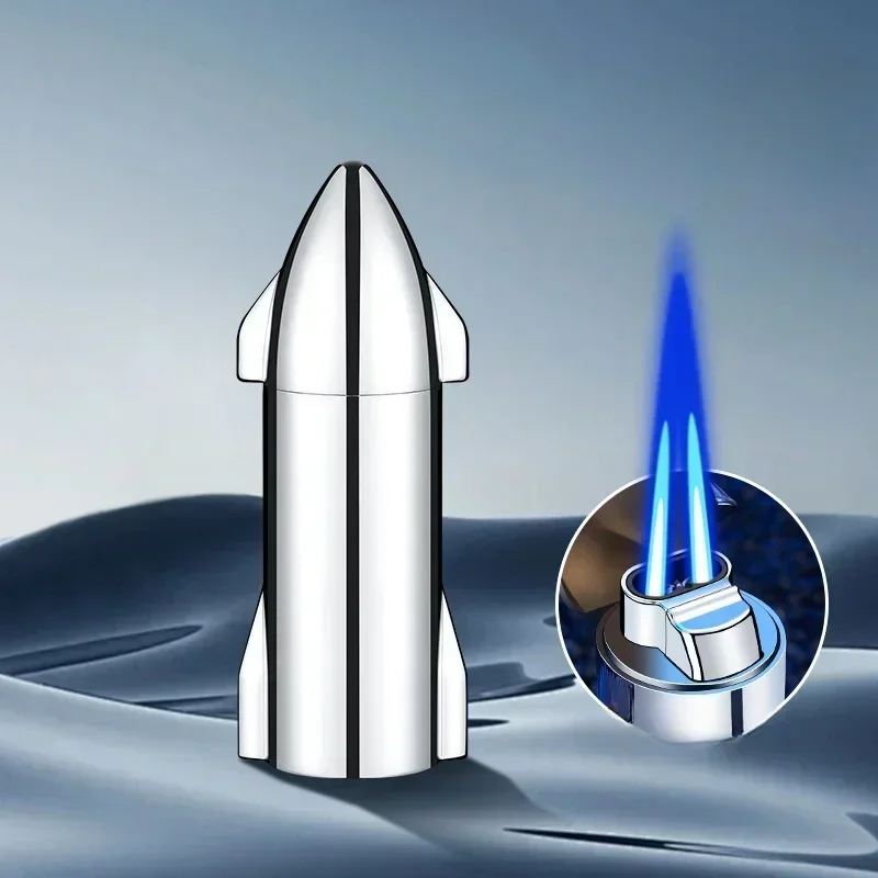 

New Metal Windproof Butane Gas Lighter Creative Rocket Double Blue Flame Torch Jet Cigar Lighter Home Decor Accessories Clipper