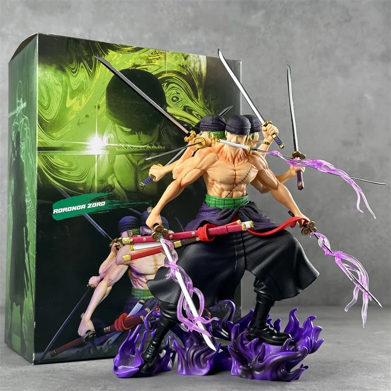 40cm One Piece Zoro Anime Figure Three Heads Six Arms Nine Blades Flow Shura Roronoa Zoro Action Figure Pvc Collection Model Toy