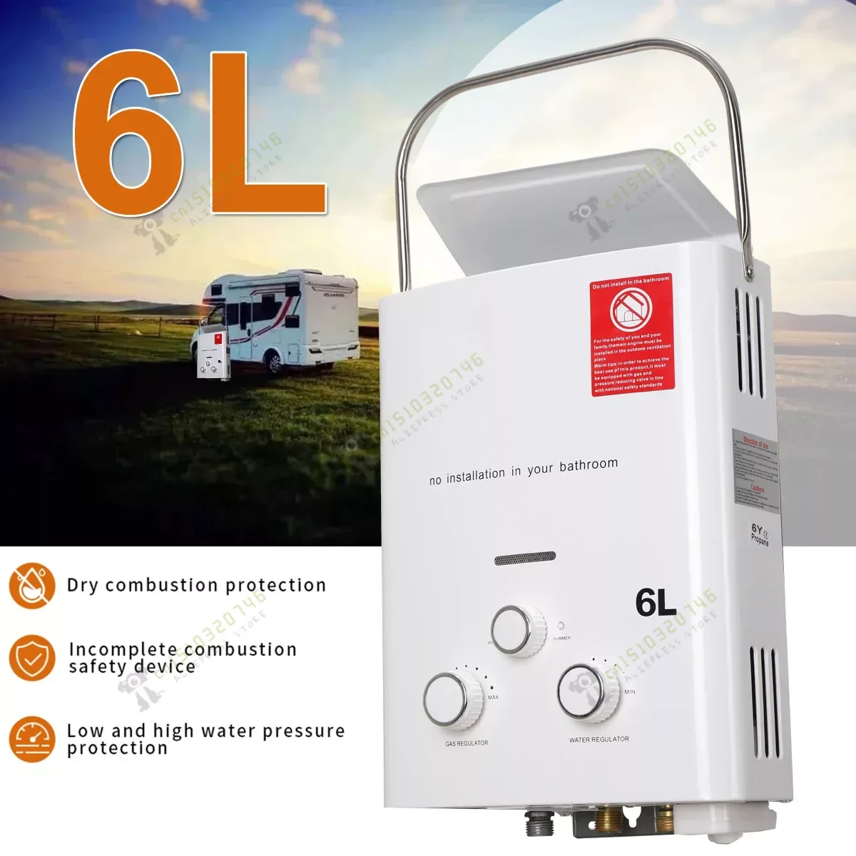 タンクレスウォーターヒーター,シャワーヘッド付き,プロパンガス,インスタント電気,lpg,6l,12kw,家庭用,rv,キャンプ用