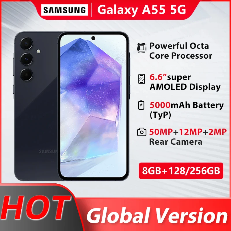 Samsung Galaxy A55 5G Smartphone Exynos 1380 Octa Core 6.4\'\' 120Hz Super AMOLED Display 50MP Triple Camera 5000mAh Bateria NFC