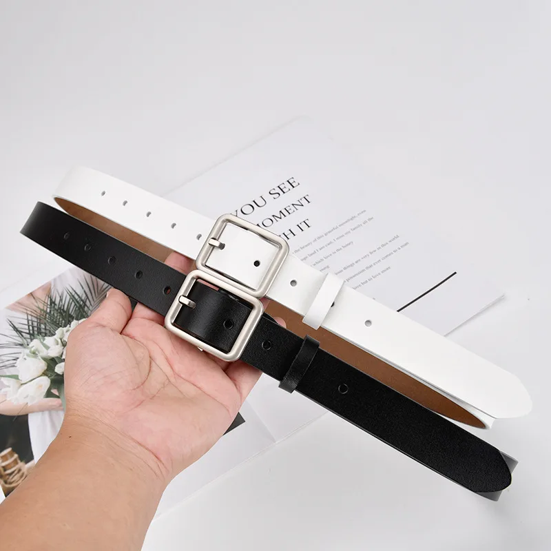 本革ベルト スクエアバックル 韓国風 おしゃれベルト 万能 黒 女性 ハイエンド