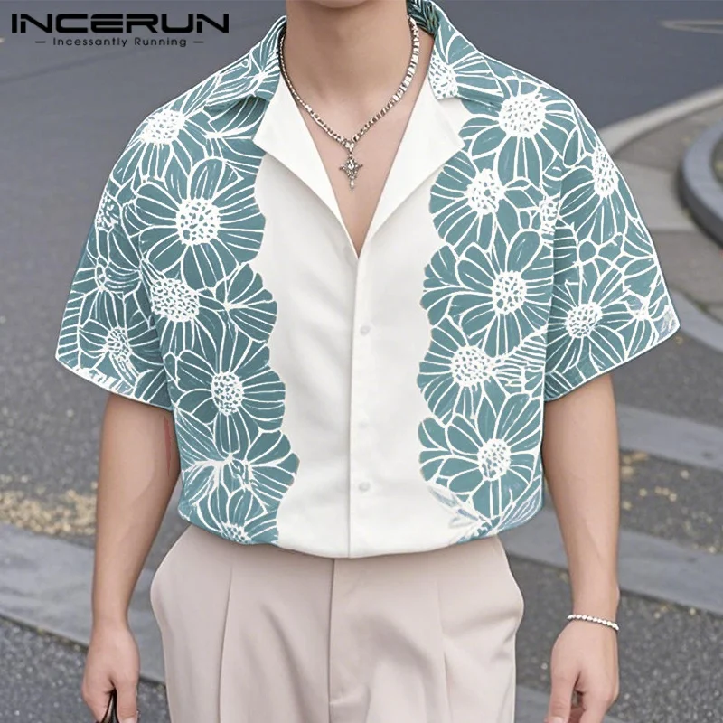 

INCERUN Men Shirt Printing Lapel Short Sleeve Button Men Clothing Summer Streetwear 2025 Oversize Korean Fashion Casual Shirts