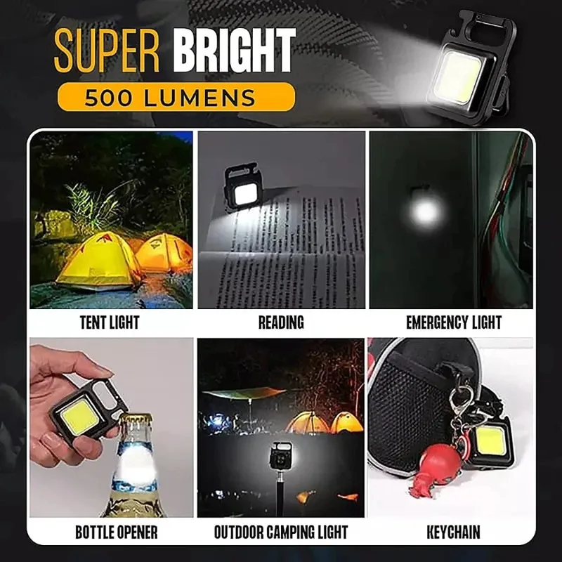 LED Keychain Flashlight, Portable Magnetic Super Bright Torch with USB Charging, Camping Lantern, Outdoor EDC Light for Hiking