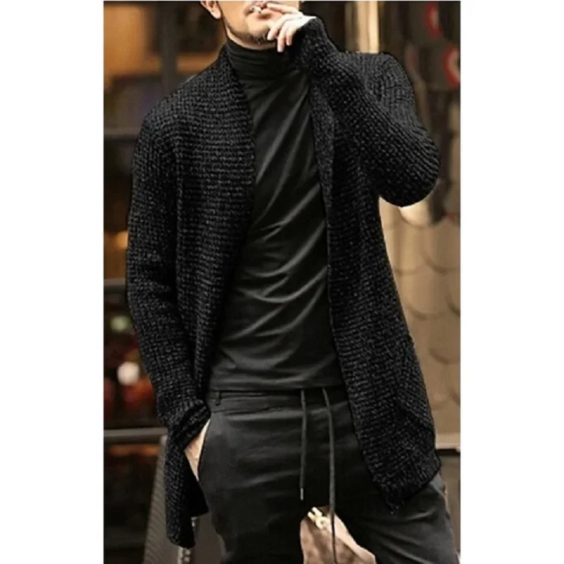 

European American New Fashion Men's Solid Color Loose Casual Trendy Daily Simple Basic Long Sleeve Knitted Sweater Cardigans