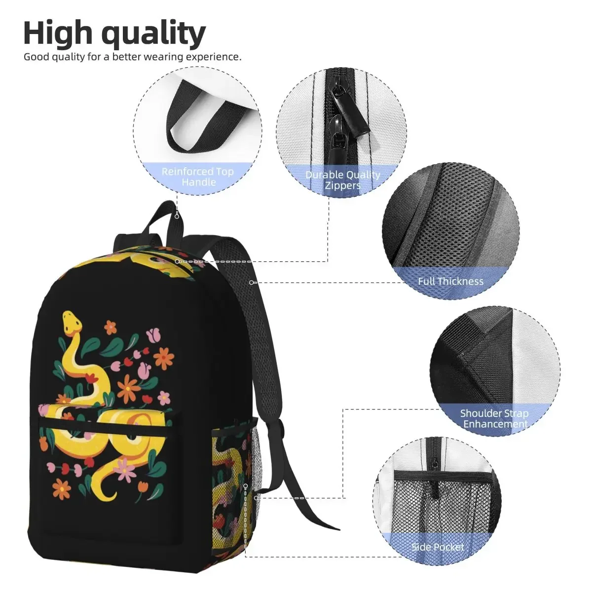 Golden Python Snake In Grass Backpack Daypack Large Capacity Kids BookBag School Bag Shoulder Bags for Men Women
