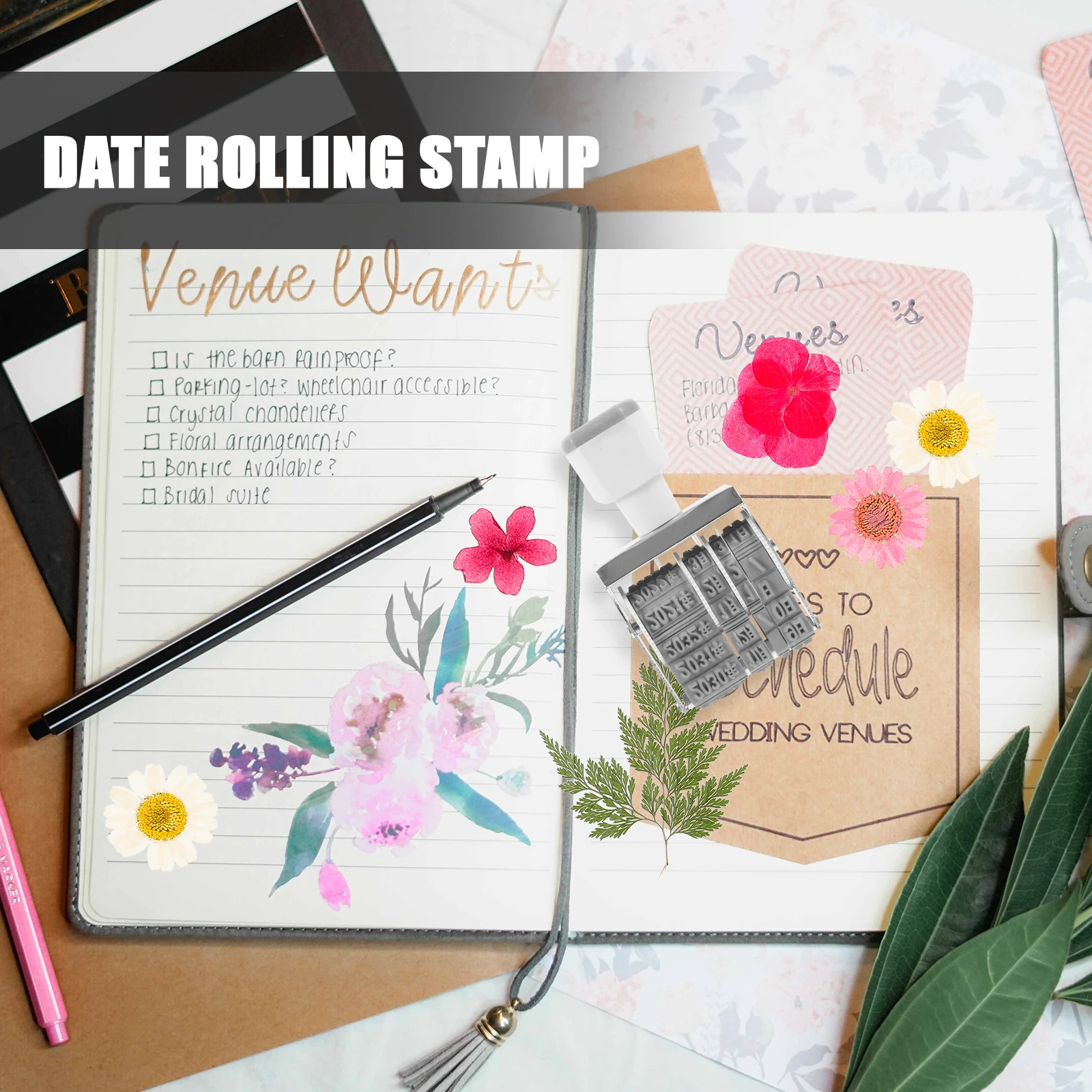 

Plastic Date Stamp Handheld Multi-Use Stamper Portable Rolling Stamp For Office Supplies Small Durable Long Time Use Tool Gift