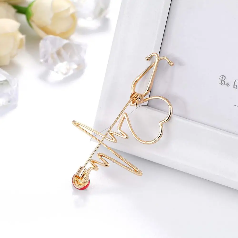 Trendy Creative Stethoscope Heart Rate Electrocardiogram Hospital Fashion Accessories Brooches Jewelry Brooch Pins