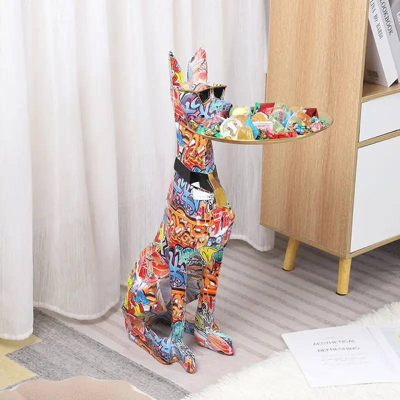 

Современный домашний декор, красочная геометрическая скульптура собаки, лоток для хранения, статуя, фигурка животного, модель, украшения для гостиной, поделки из смолы