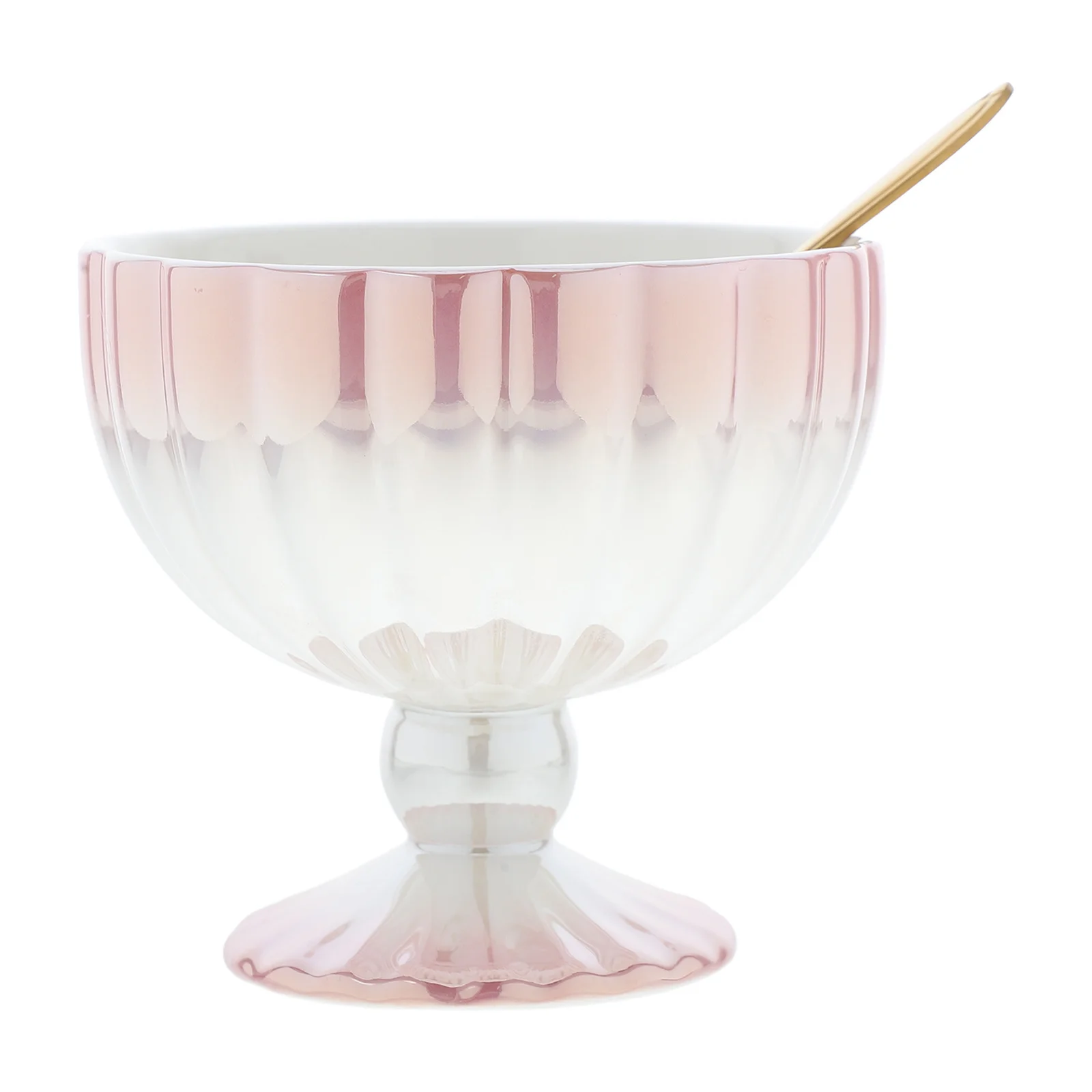 

1Set Ceramic Dessert Bowl Footed Ice Cream Cup 340ml Mug Shape for Smoothie Yogurt Pudding Fruit Salad with Spoon
