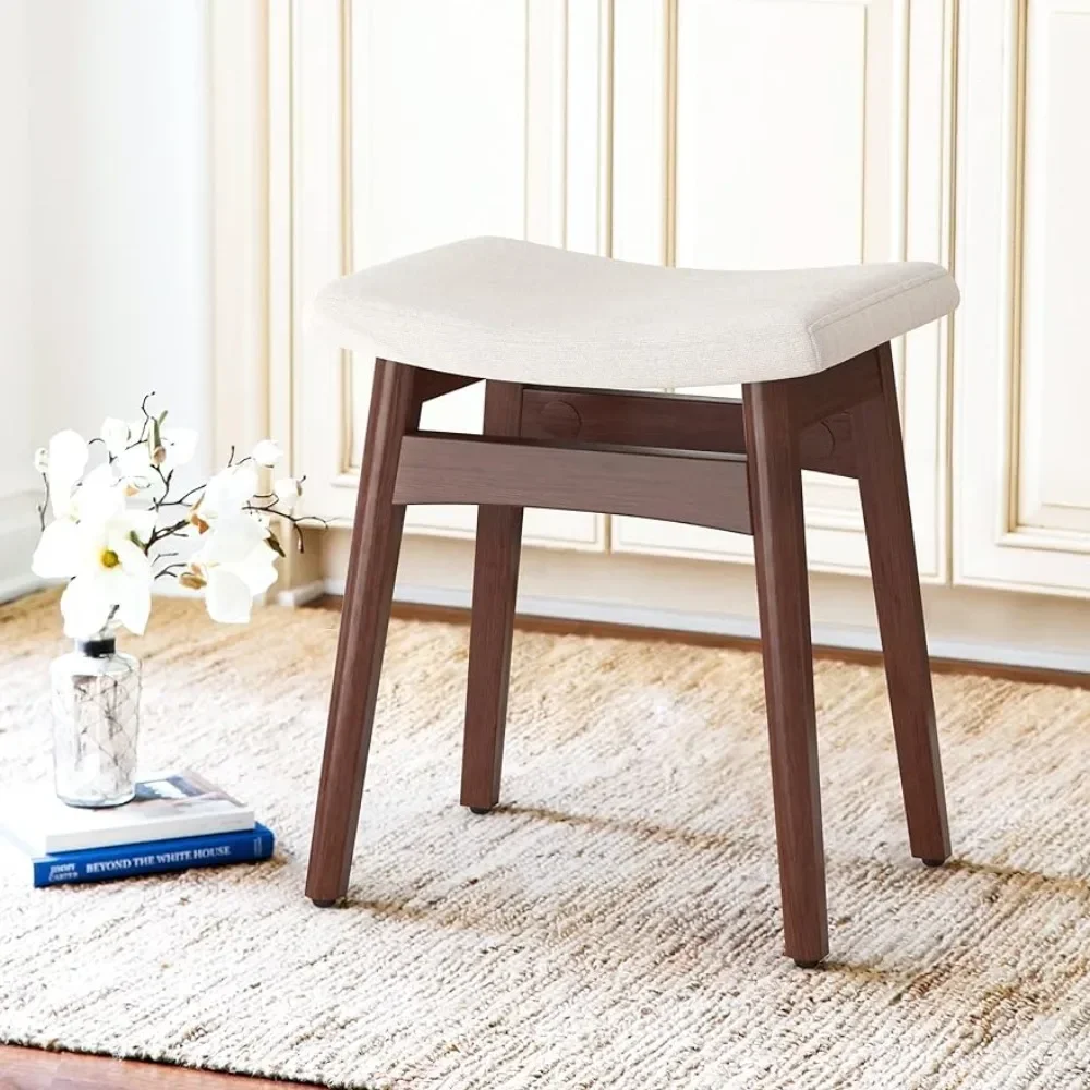 Saddle Cushion Vanity Stool, Modern Concave Ottoman with Solid Wood Legs and Upholstered Seat for Entryway,Bedroom