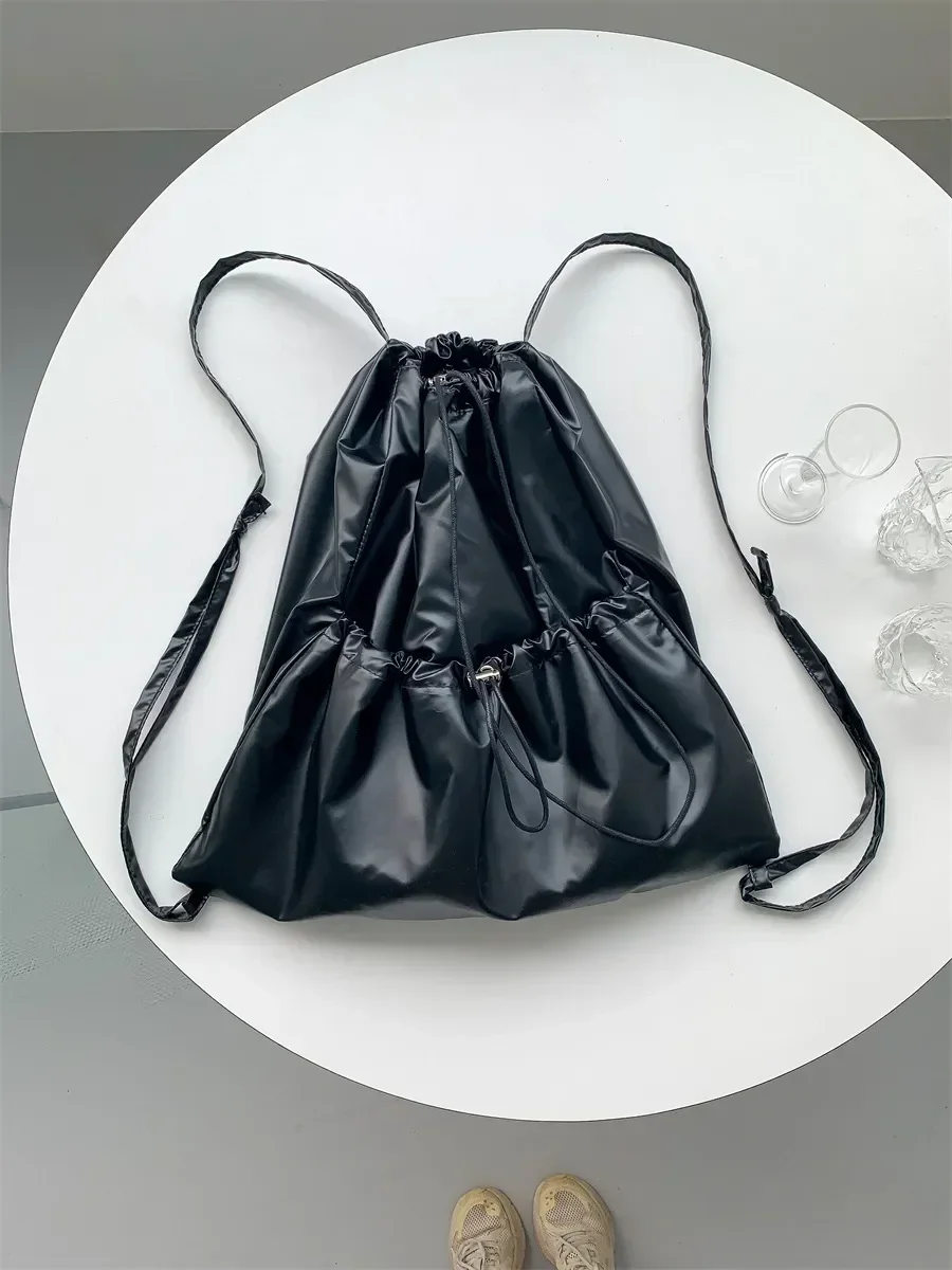 Silver Big Travel Drawstring Back Pack Leather Korean Fashion Women Backpacks for Women School Bags for Teenagers Girls Backpack