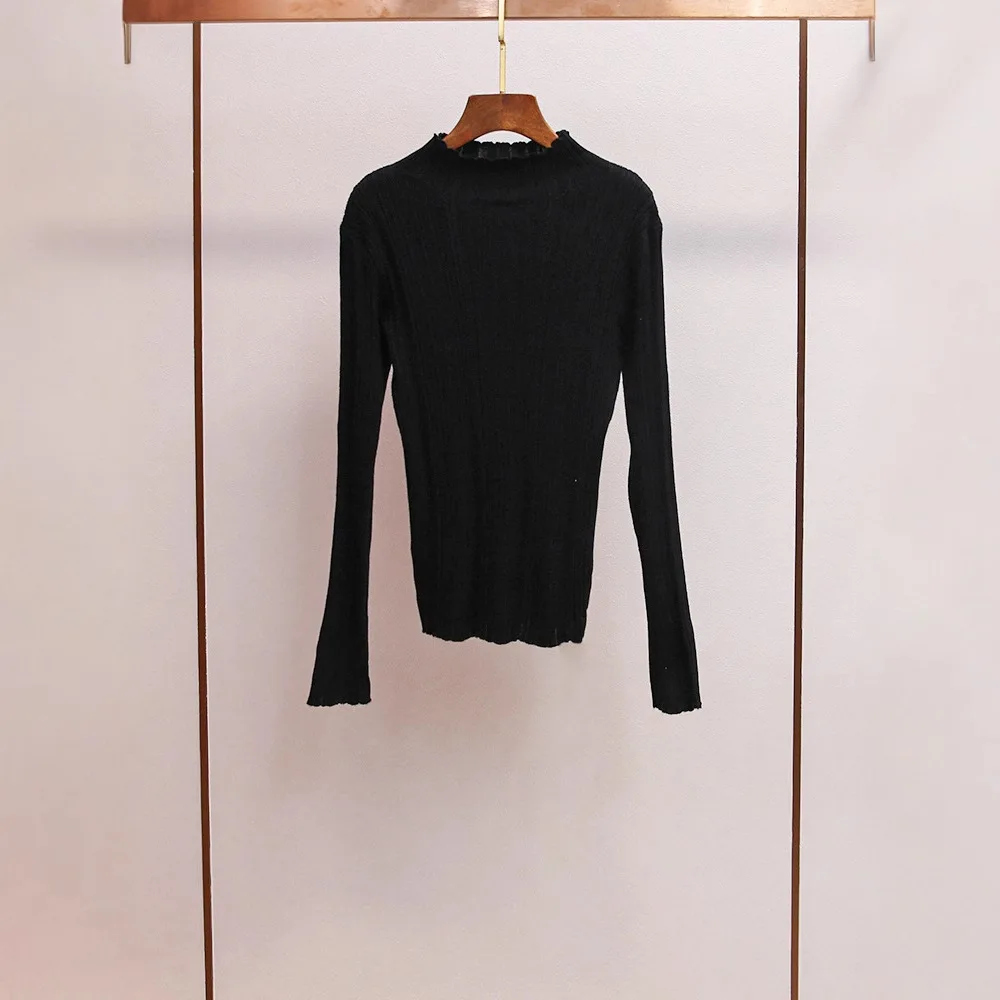 

MaSande Ele Autumn Faion Casual Versatile Commute Slim Fit Inner Wear Base Needle Long Sve Polyester Fiber Pure Color