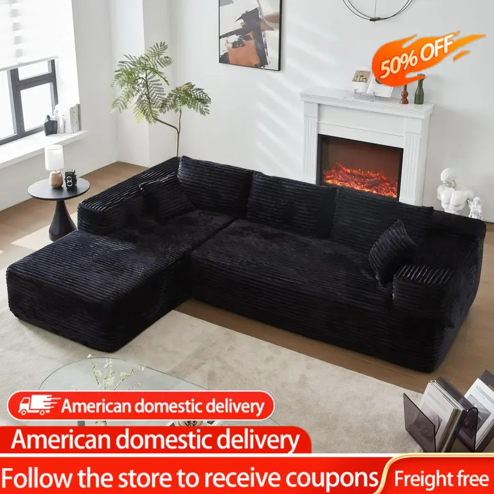 Sofas Living Room Sofa No Assembly Required (Black Left Facing Chaise) Deep Seat Sectionals Couch Plush Corduroy Sofy Do Salon