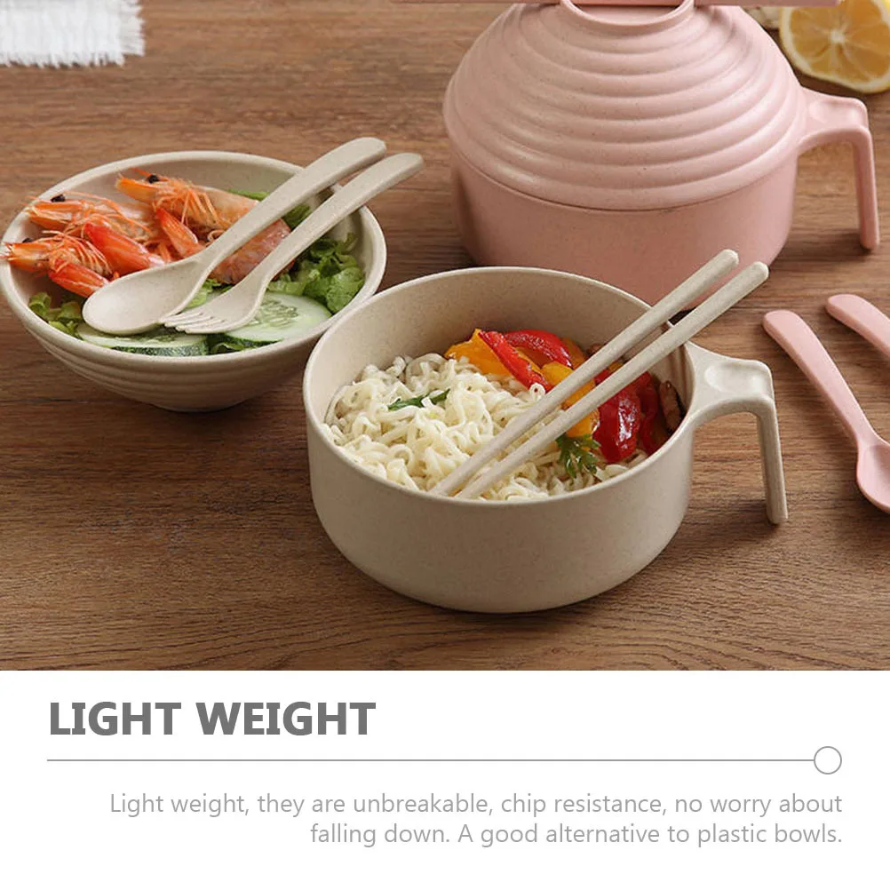 

1 Set Wheat Straw Bento Bowl With Lid Leak-Proof Rice Salad Soup Container Kitchen Supplies Office Food Serving Storage Instant
