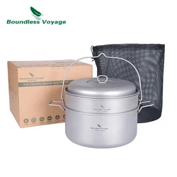 Boundless Voyage 4.5L Titanium Soup Pot with 2L Steamer 3-5 Person Outdoor Travel Camping Cookware Stockpot with Hanging Ring